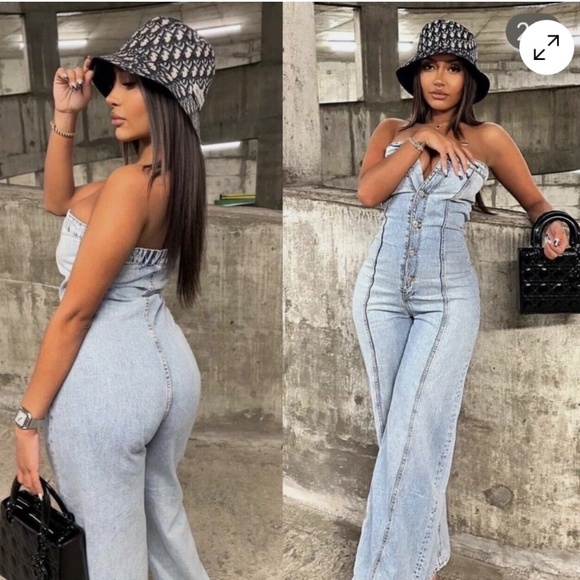 NWT Zara TRF Strapless Off Shoulder Denim Jumpsuit Size XS - Picture 3 of 16